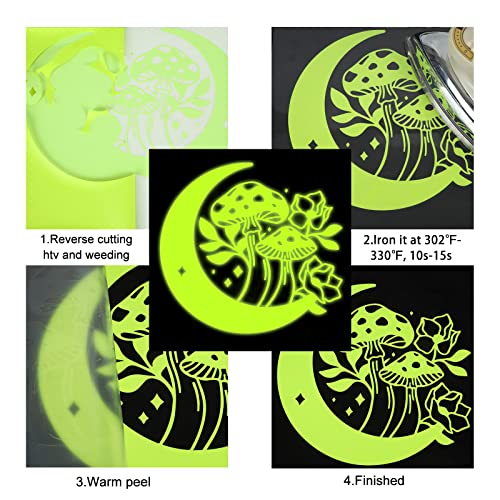 FUNKAKA Glow in The Dark Heat Transfer Vinyl Roll, 12" x 10ft Luminous Neon Yellow Iron on Vinyl for All Cutter Machine, Glow in The Dark HTV Vinyl for T-Shirts Easy to Cut & Weed for Heat Vinyl DIY - Image 5