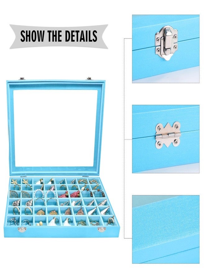 Siveit صندوق تنظيم المجوهرات من سيفيت، صندوق عرض مجوهرات بـ 48 خانة مع غطاء شفاف، مناسب للخواتم والأقراط والقلائد والمعلقات، مناسب للنساء والفتيات (48 خانة، أزرق سماوي) - Image 4