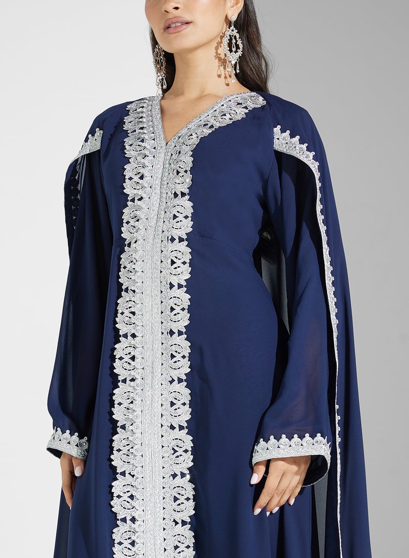 hayas closet Embroidered Navy Abaya Dress - Image 3