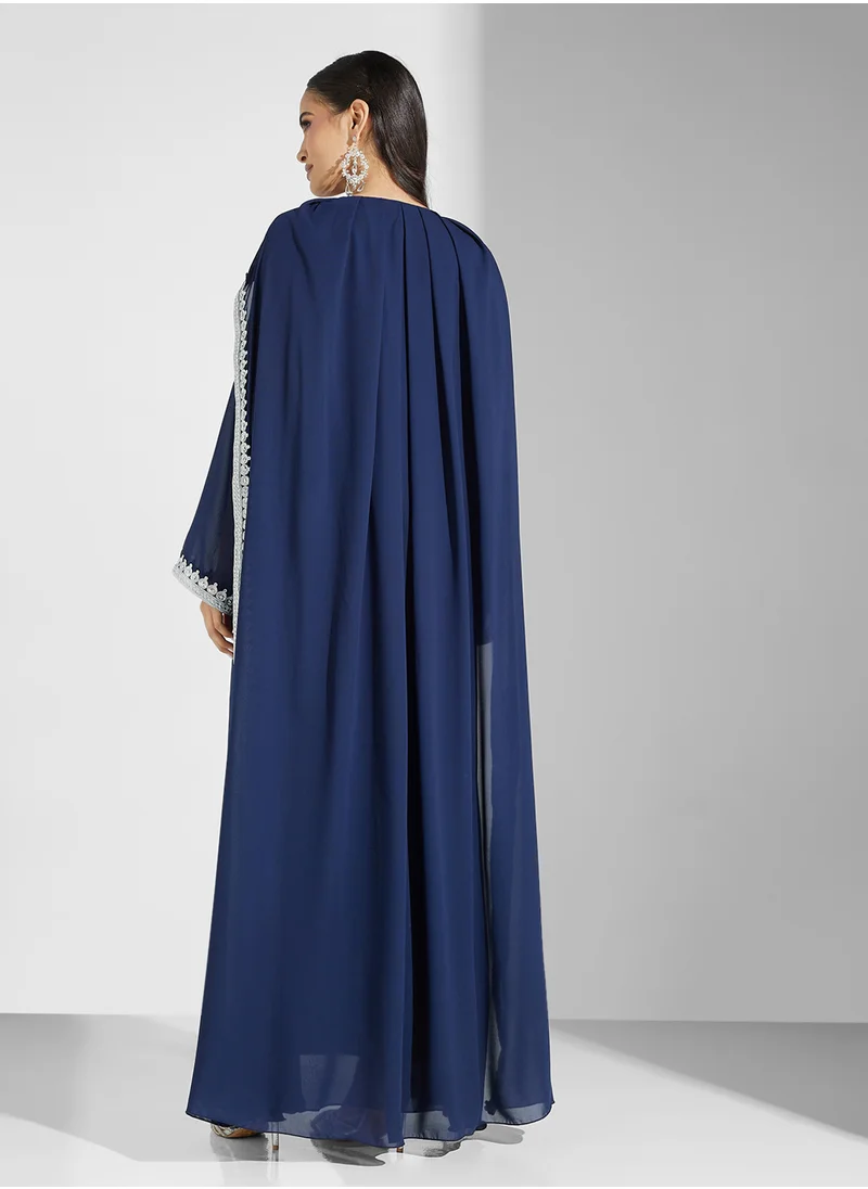 hayas closet Embroidered V-Neck Cape Sleeve Moroccan Dress