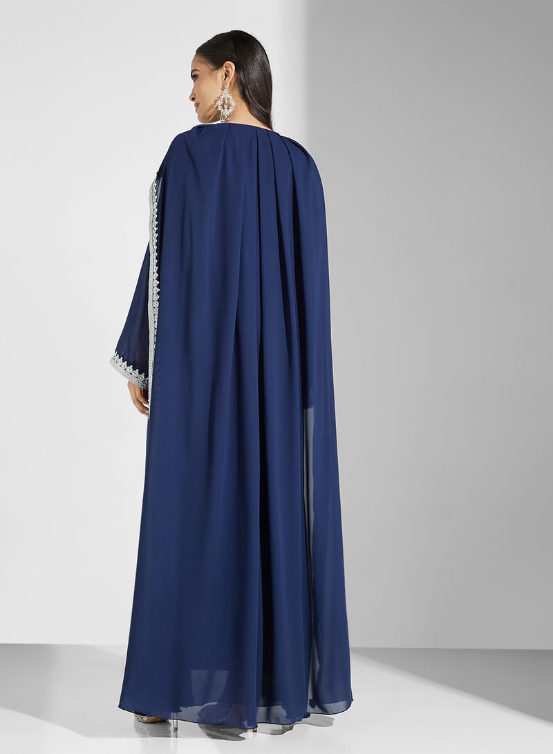 hayas closet Embroidered Navy Abaya Dress - Image 2