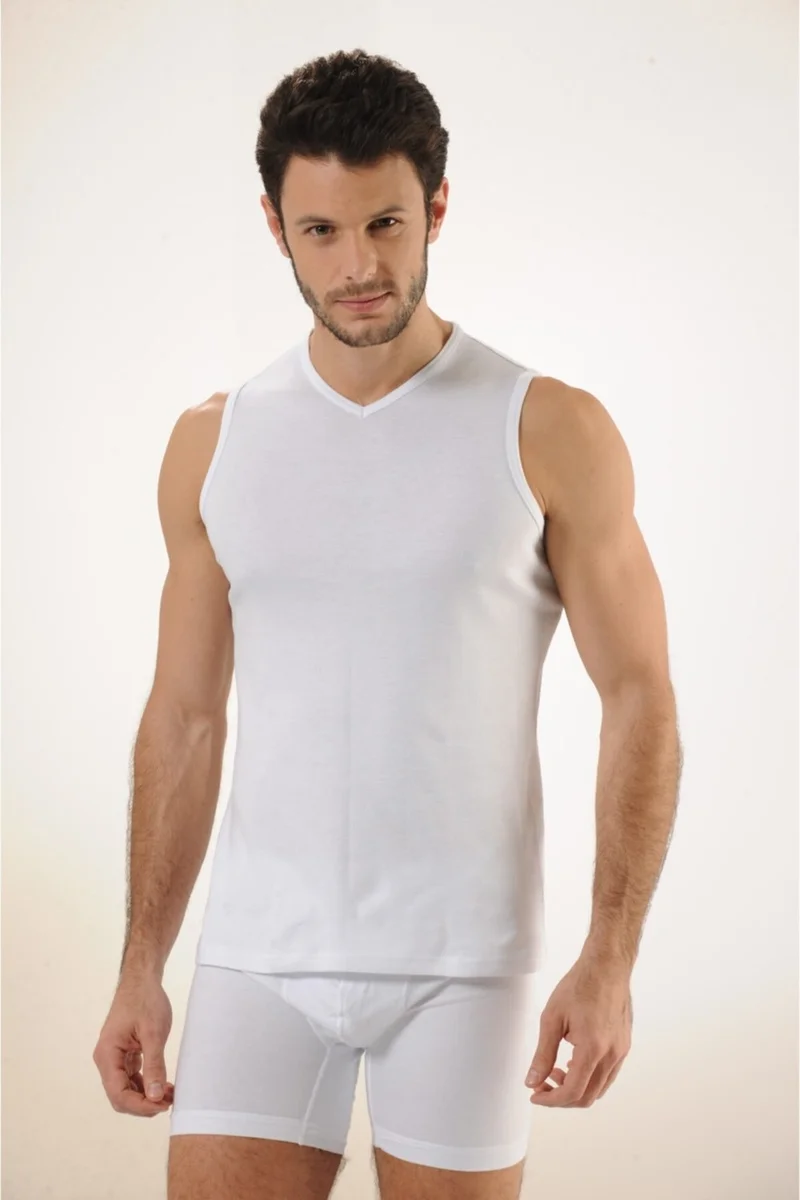HMD 513 Rib 100% Cotton Zero Sleeve V Neck Men's Athlete - White