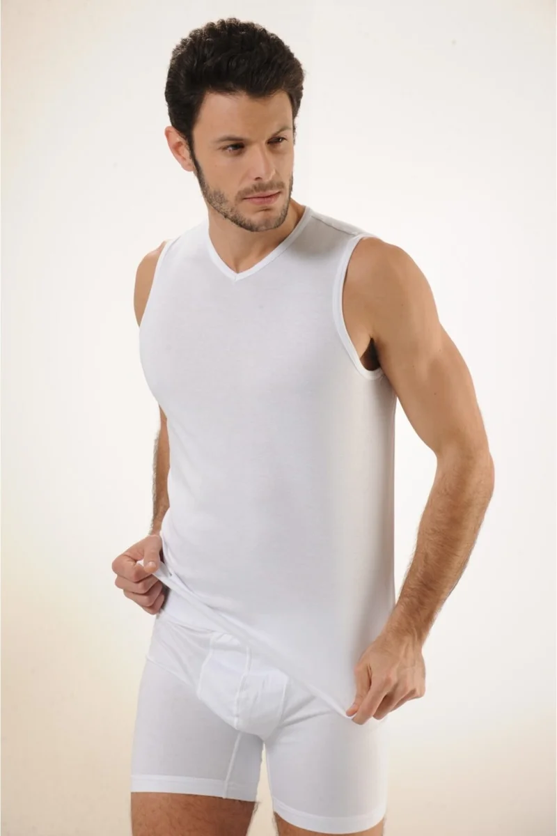 HMD 513 Rib 100% Cotton Zero Sleeve V Neck Men's Athlete - White