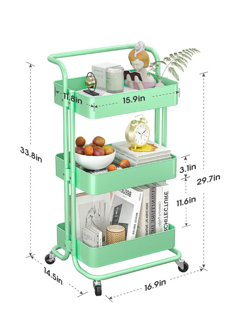 بينغ جنرال عربة متعددة الاستخدامات ذات 3 طبقات مع مقابض وعجلات قابلة للقفل باللون الأخضر - Image 2