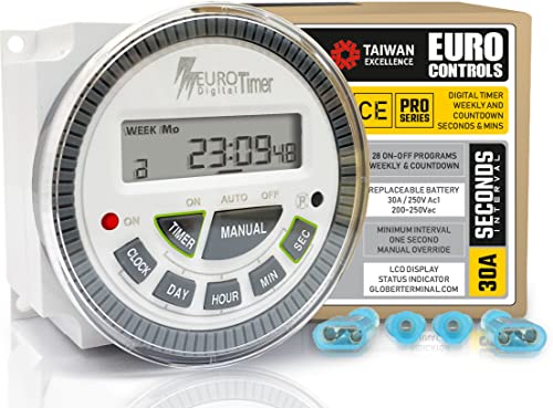 EuroControls TM619SH-2 30 amps Digital programmable Timer Switch 4pin - 28 on/Off Programs - Speciality Min 1 Second Interval - Countdown/Weekly/Daily - Image 1