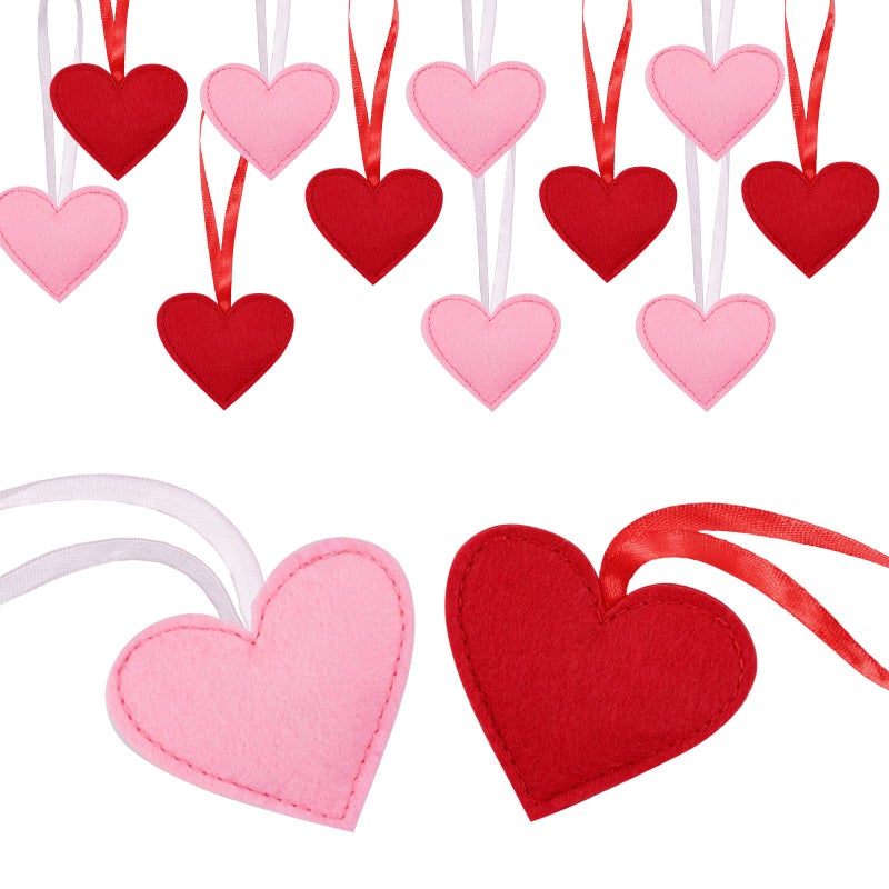 SUMERSHA 24 Pieces Felt Heart Hanging Ornament Valentines Day Heart Shaped Ornaments for Wedding Valentine Day Anniversary Christmas Party Decorations  Red and Pink - Image 2