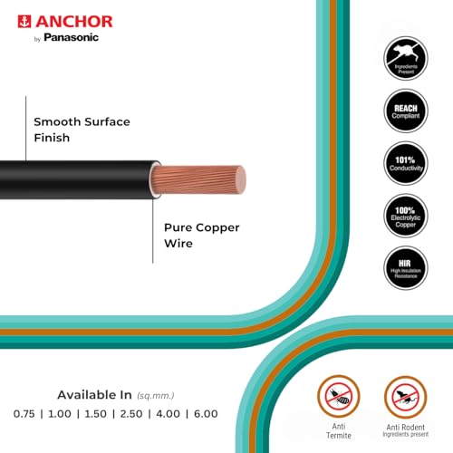 Anchor by Panasonic 2.5 mm COPAPro FR Electrical Wire, 90 Meter Fire Resistant Single Core PVC insulated Pure Copper Wire, Anti Rodent Anti Termite Flexible Wire for Connections (BLACK, 96140BK-02) - Image 3