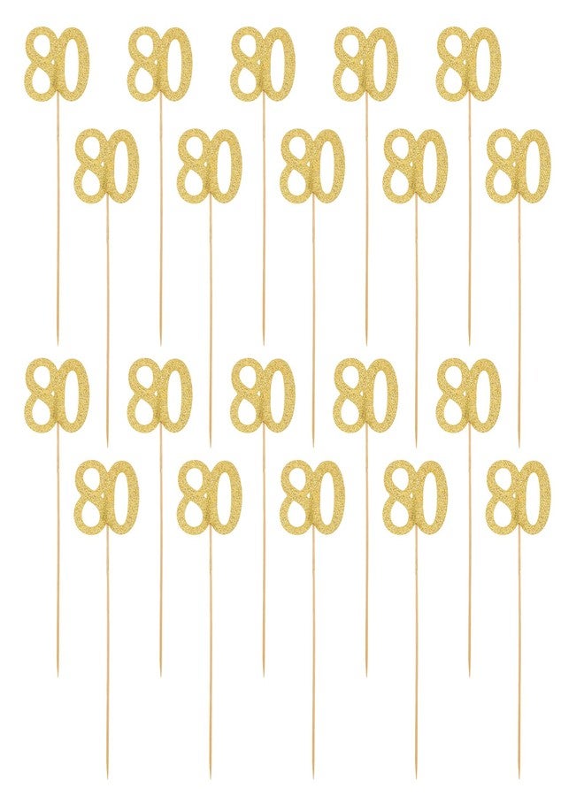 Hariendny 20 PCS 80th Birthday Decorations, Double Sided Glitter 80th Birthday Centerpiece Sticks, Gold Cake Vase Table Decoration Stick, 80th Birthday Cupcake Toppers, 80th Birthday Party Stuff - Image 1