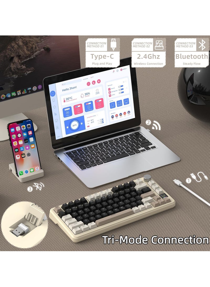 هجوم القرش لوحة مفاتيح ميكانيكية لاسلكية X85PRO مع شاشة TFT ومقبض، وضع ثلاثي (BT 5.1/2.4Ghz/Type-C)، لوحة مفاتيح ألعاب بتخطيط 75% مع حشية، قابلة للتبديل السريع، بطارية 4000 مللي أمبير/ساعة - Image 3