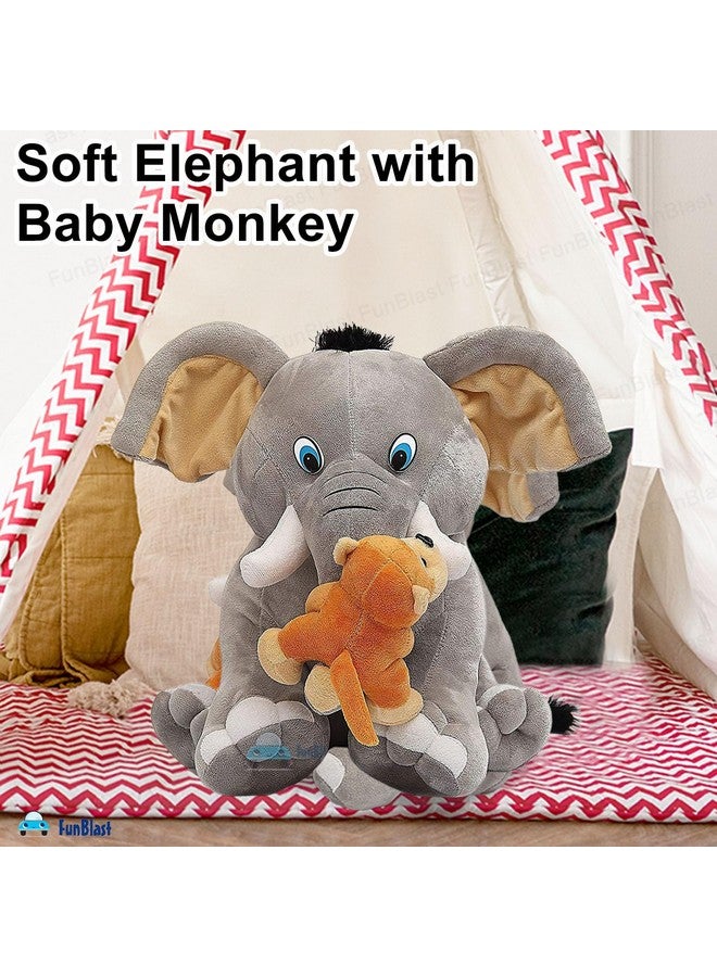 FunBlast Soft Elephant with Baby Monkey- 35 CM Soft Toy for Kids, Stuffed Toy for Kids, Cute and Soft Washable Plush Animal Toys for Kids, Plush Toy for Baby, Kids, Girls, Boys (Multicolor) - Image 4