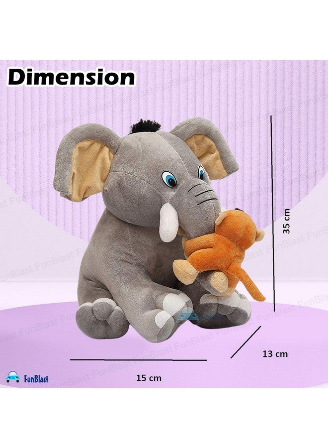 FunBlast Soft Elephant with Baby Monkey- 35 CM Soft Toy for Kids, Stuffed Toy for Kids, Cute and Soft Washable Plush Animal Toys for Kids, Plush Toy for Baby, Kids, Girls, Boys (Multicolor) - Image 2