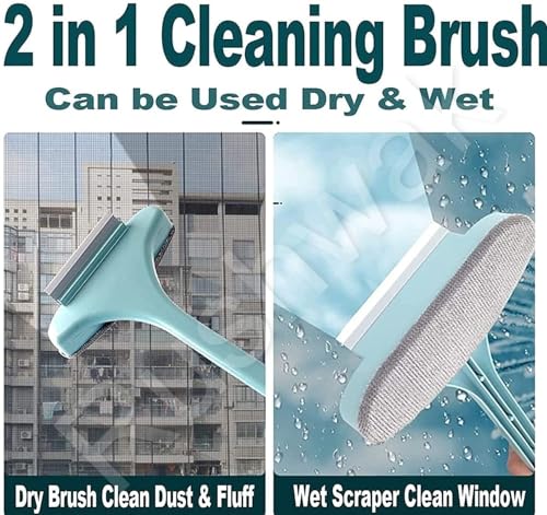 Rushwak Multifunctional Screen Brush 2 in 1 Mesh Cleaning Brush & Wiper with Extended Handle Window Cleaning Brush Net Cleaner Double-Sided Window Mesh Cleaner, Multi Color, Pack of 1, Polypropylene - Image 2