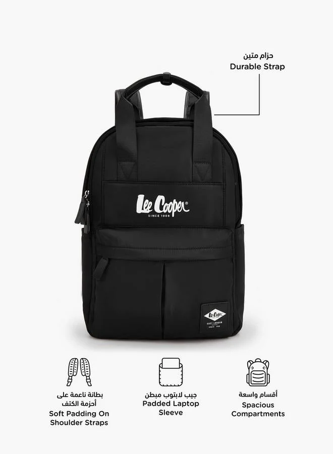 Lee Cooper BLACK Logo Print Backpack With Adjustable Shoulder Straps  | Best Price UAE