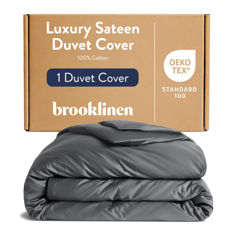 Brooklinen Luxury Sateen Duvet Cover 100 Cotton FullQueen Size in Slate Grey with ExtraLong Corner Ties and Button Closure Best FullQueen Duvet Covers