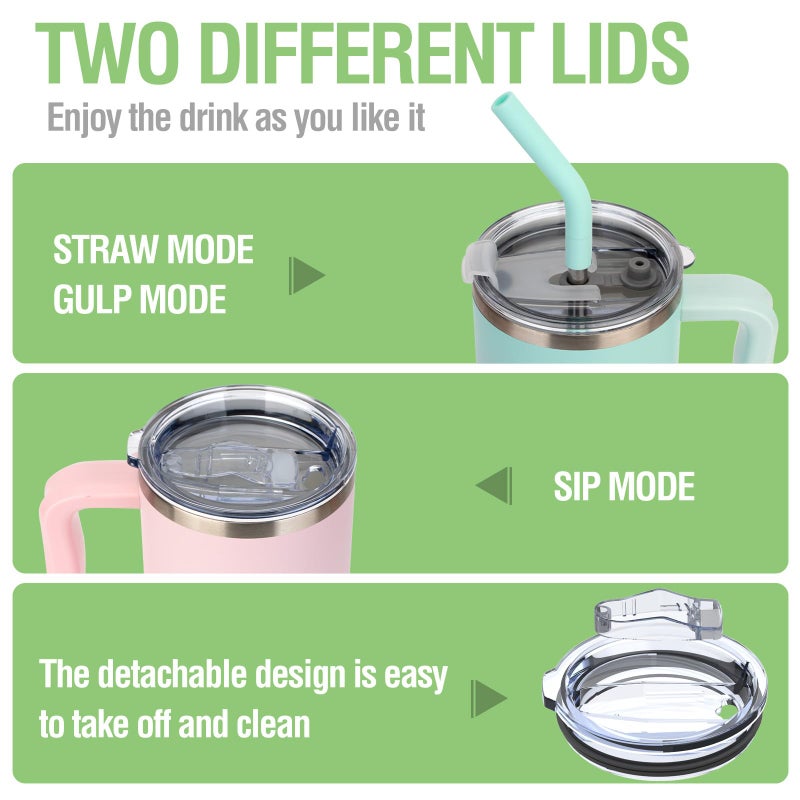 Zukro 24 oz Ceramic Lined Tumbler with Handle and Straw, No Metal Taste, Insulated Stainless Steel Coffee Mug with Spill Proof Lids for Home/Office, No Sweat, Keep Drinks Hot or Cold, Teal - Image 5