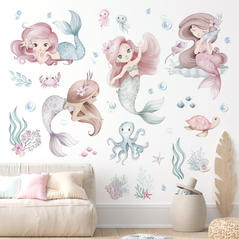 nuliie wondever Under The Sea Mermaid Wall Stickers Ocean Theme Turtle Seaweed Peel and Stick Wall Art Decals for Baby Nursery Girls Bedroom Bathroom - Image 2