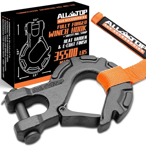 ALL-TOP Forged Steel Winch Hook, 3/8in 16Ton 35500Lbs, Extreme Hook for Winch Cable Ropes, Forged Steel & E-Coated Finish, Rhino Gray - Image 1