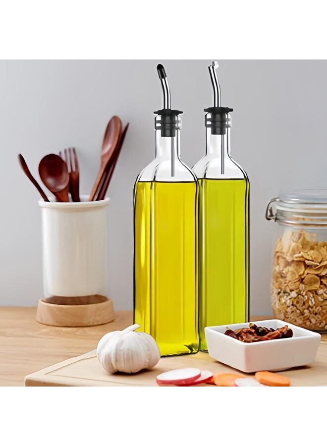 LAMAY Olive Oil Dispenser Bottle, 2 Pcs Clear Glass Vinegar Dispenser Set with 2 Stainless Steel Pourers, 4 Labels,1 Brush and 1 Funnel Oil Bottles for Kitchen (500ml) - Image 4