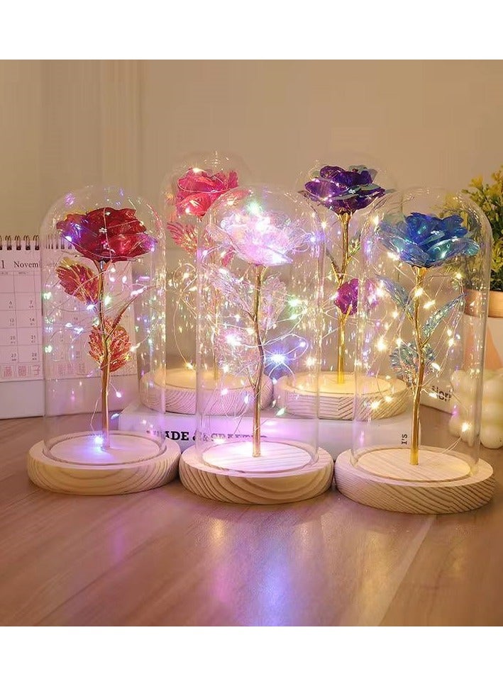 Artificial Flowers, Flowers with LED Lights in Glass Dome, Creative Home Decor, Romantic Gift for Bride, Gifts for Lovers on Valentine's Day, Mother's Day, Christmas