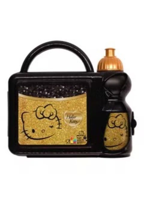 2 Piece Cat Printed Lunch Box and Water Bottle Set With Tightened Lid for Kids