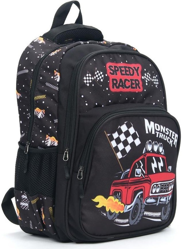 Masho Trend - Monster Truck School Bag + Lunch Box + Pencil Case + Water Bottle Trolley Bag Primary School Bag Backpack - Image 1