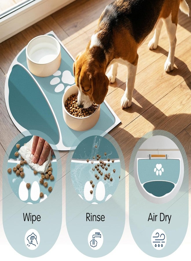 METEOROCK Pet Feeding Mat Semicircle, 20''x12'' Absorbent Mat for Cat Dog Water Bowl, Quick Dry Dog Water Dispenser Mat, Easy Store Cat Food Mats Wipe Clean, Fit with Cage, Living Room, Garden, Dark Teal - Image 4