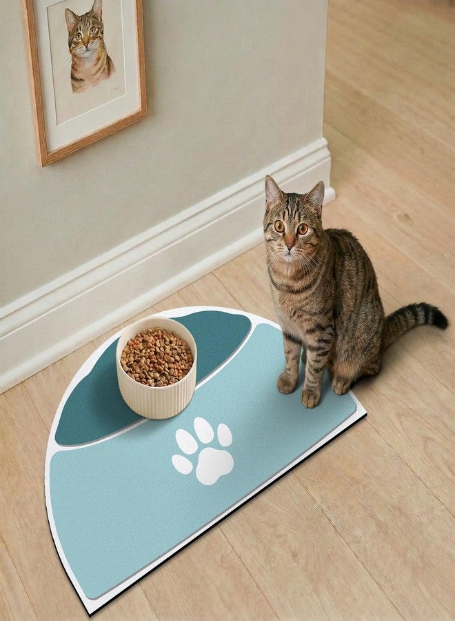 METEOROCK Pet Feeding Mat Semicircle, 20''x12'' Absorbent Mat for Cat Dog Water Bowl, Quick Dry Dog Water Dispenser Mat, Easy Store Cat Food Mats Wipe Clean, Fit with Cage, Living Room, Garden, Dark Teal - Image 1