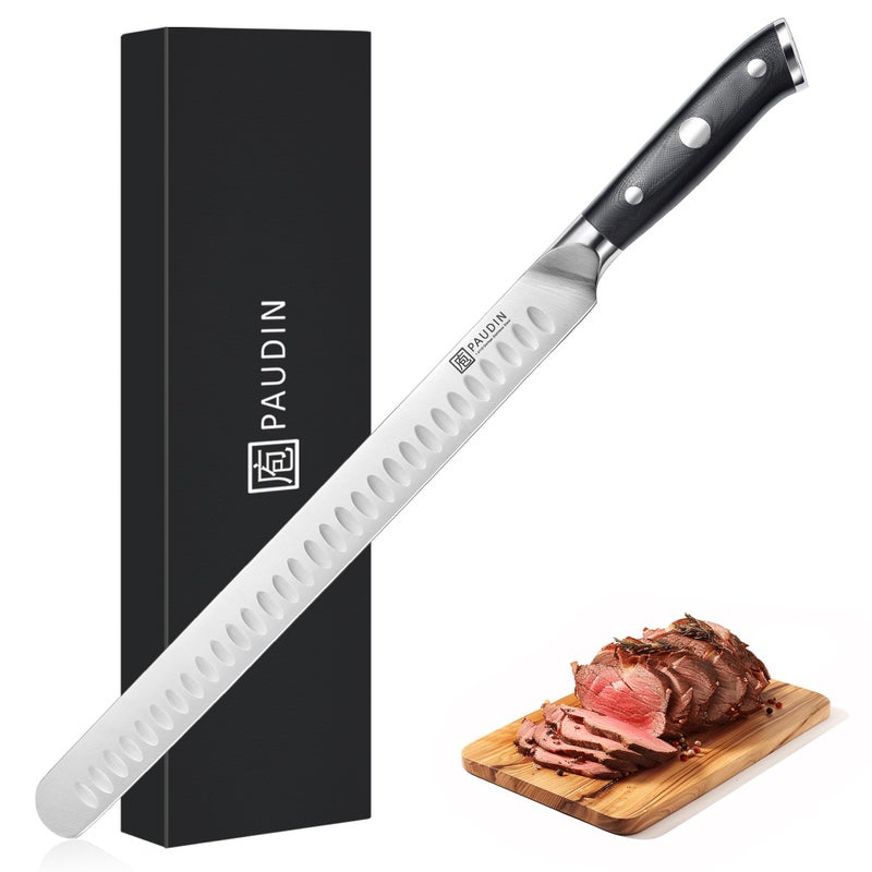 PAUDIN Carving Knife, 12 Inch Brisket Knife, Premium Slicing Knives with Granton Blade for Cutting Smoked Brisket, BBQ Meat, Turkey - Ergonomic G10 Handle - Image 1