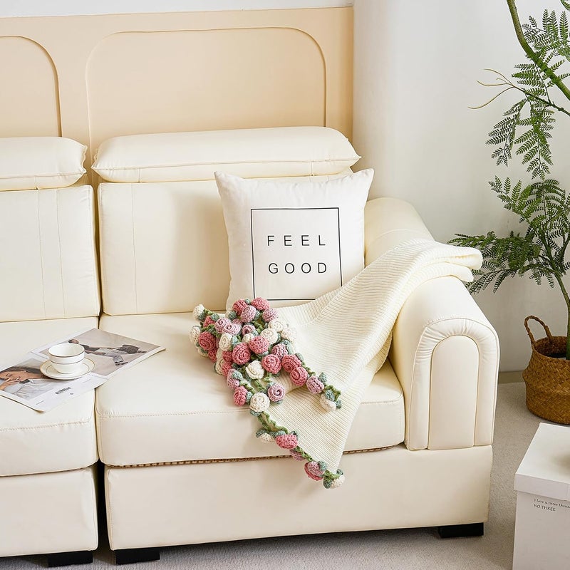 Longhui bedding بطانية زهرة إلسا الوردية من Longhui bedding، بطانية دائرية عملاقة ناعمة من مادة الأكريليك (بيج، 60 بوصة) - Image 2