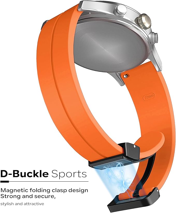 Unipha Magnetic Silicone Watch Band 22mm Quick Release, Soft Sport Strap with Magnetic Folding Clasp for Men & Women – Orange - Image 2