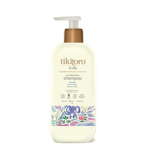 Tikitoro Kids Conditioning Shampoo for 4-10 years | pH 5.5 & Allergen-Free | Moringa, Rice Protein, Sacred Lotus Extract | No Parabens or Sulfates | 100% Vegan (300ml x 1) - Image 1