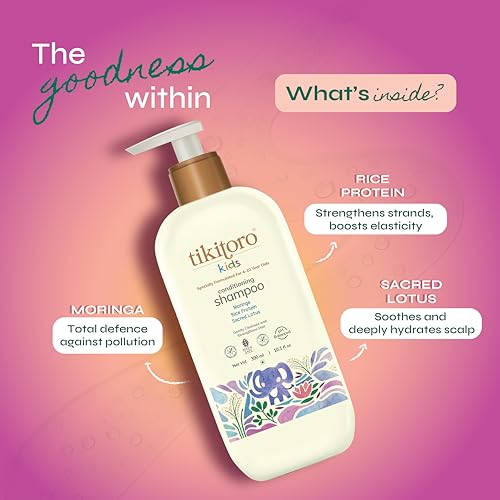 Tikitoro Kids Conditioning Shampoo for 4-10 years | pH 5.5 & Allergen-Free | Moringa, Rice Protein, Sacred Lotus Extract | No Parabens or Sulfates | 100% Vegan (300ml x 1) - Image 4