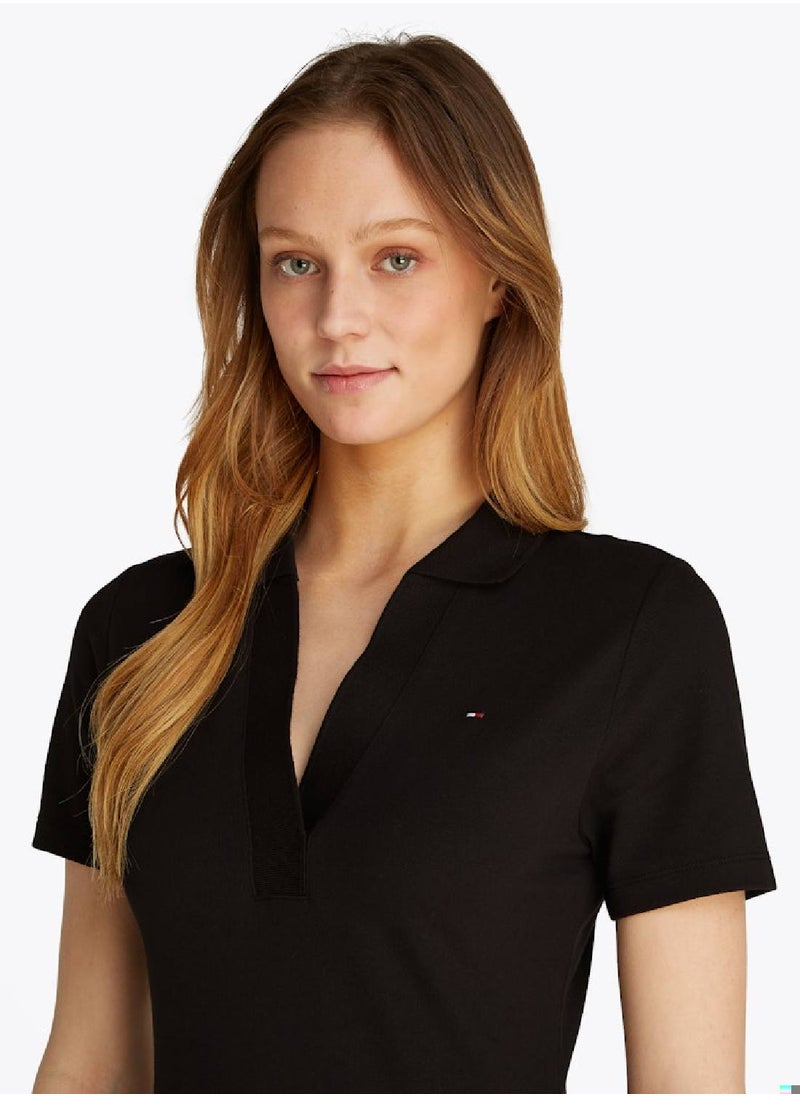 TOMMY HILFIGER Women's Slim Open Neck Polo Dress - Cotton, Black  - Image 4