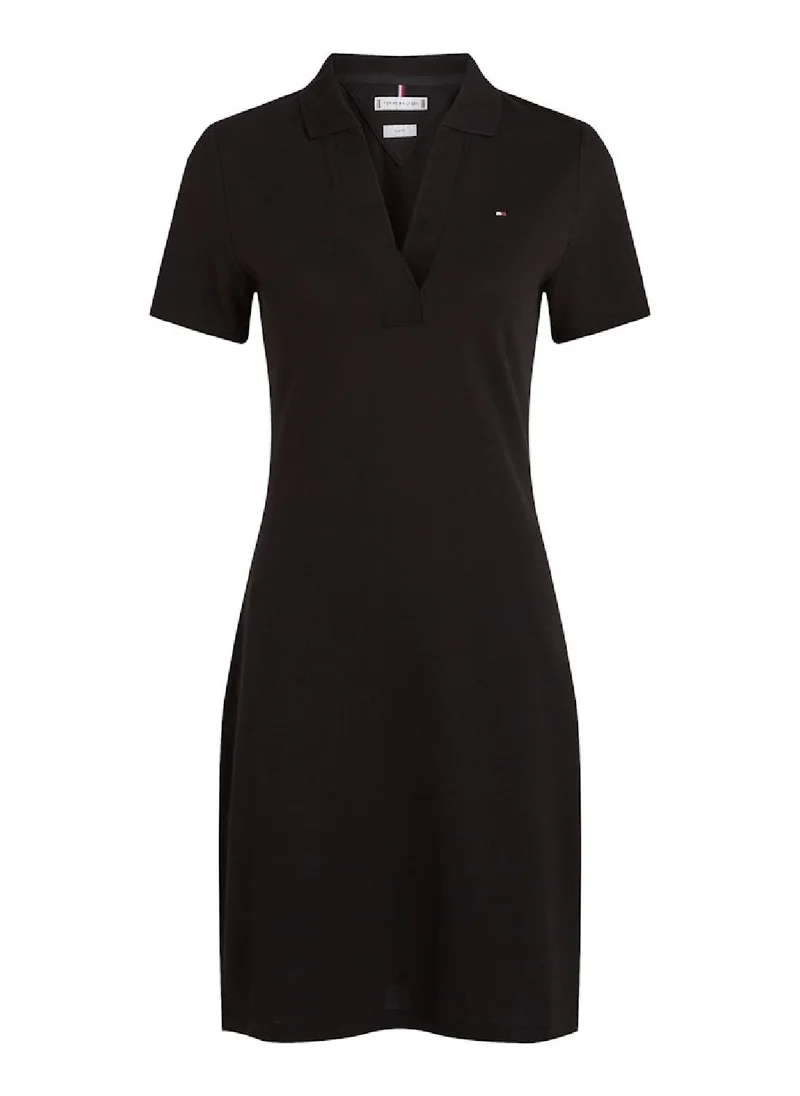 TOMMY HILFIGER Women's Slim Open Neck Polo Dress - Cotton, Black