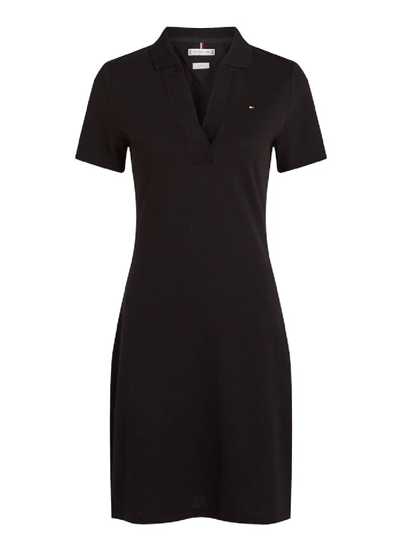 TOMMY HILFIGER Women's Slim Open Neck Polo Dress - Cotton, Black  - Image 2