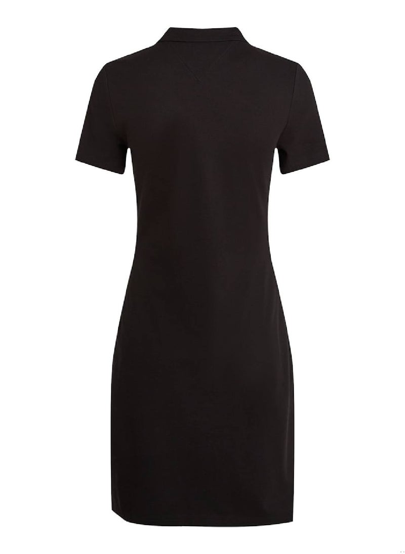 TOMMY HILFIGER Women's Slim Open Neck Polo Dress - Cotton, Black  - Image 5