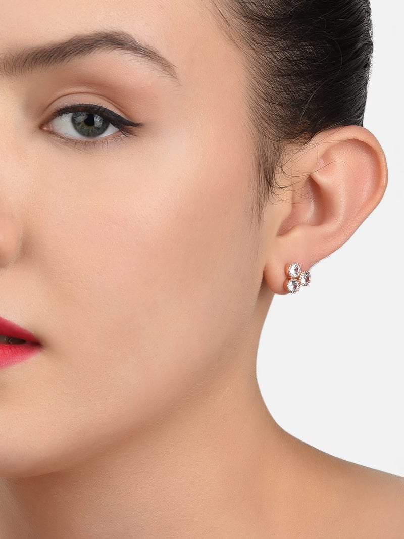 Zaveri Pearls Set of 3 Rose Gold Cubic Zirconia Contemporary Stud Earrings For Women-ZPFK13444 - Image 4