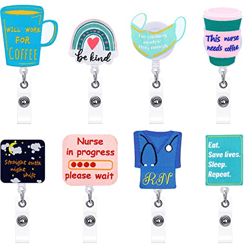 Zonon 8 Pcs Nurse Pediatric Badge Reels Gifts Cute Felt Retractable Badge Reels Themed Holders Gift for Nurses Doctors ID Name Cards Lanyards Holidays(Delicate Style) - Image 1