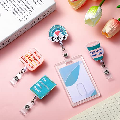 Zonon 8 Pcs Nurse Pediatric Badge Reels Gifts Cute Felt Retractable Badge Reels Themed Holders Gift for Nurses Doctors ID Name Cards Lanyards Holidays(Delicate Style) - Image 4