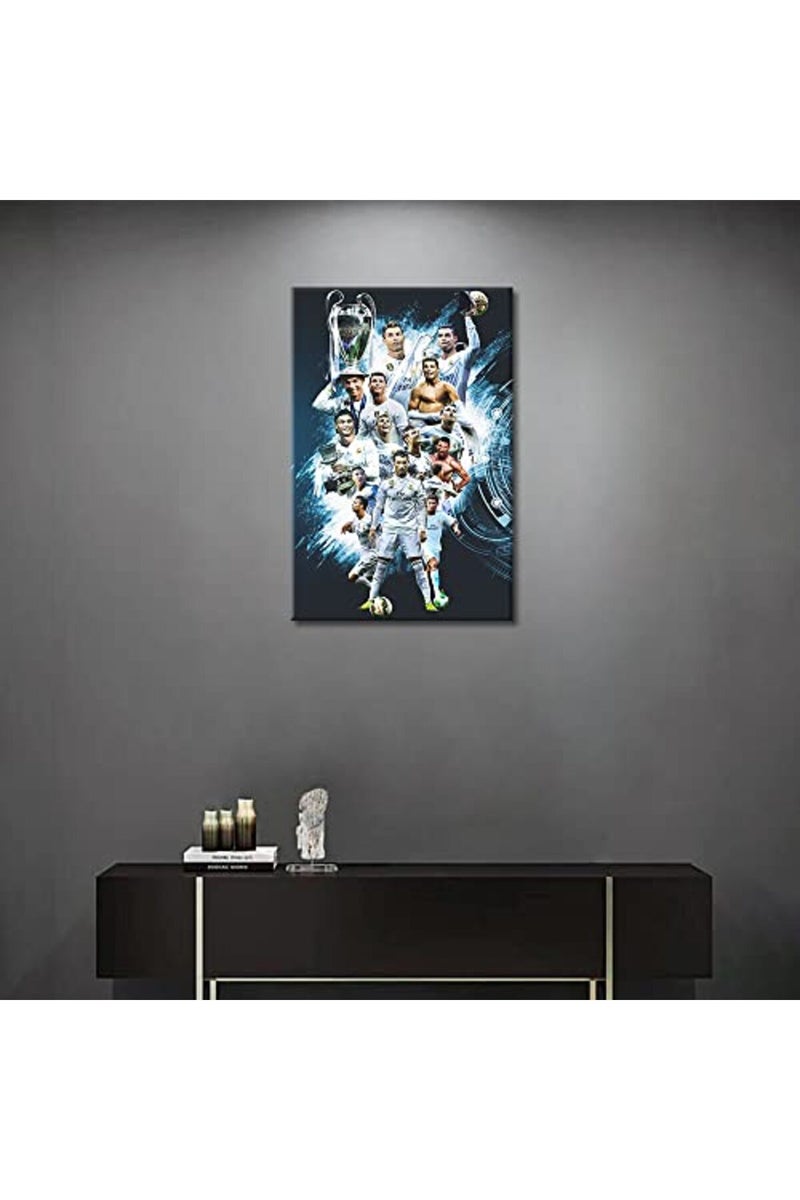 TISHIRON Canvas Wall Art Football Sport Posters Cristiano Ronaldo Paintings Artwork Modern Home Decor for Living Room Bedroom Office Prints Framed Ready to Hang 36x24 in - Image 3