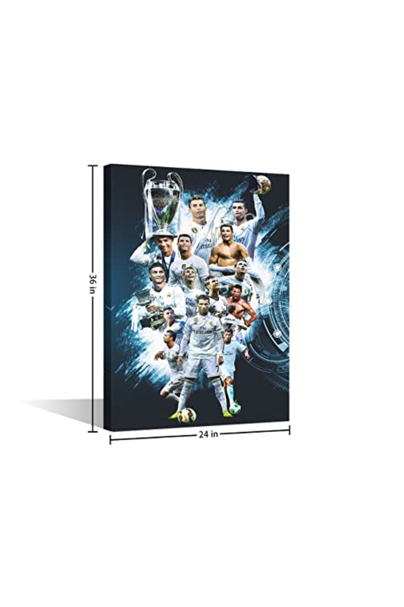 TISHIRON Canvas Wall Art Football Sport Posters Cristiano Ronaldo Paintings Artwork Modern Home Decor for Living Room Bedroom Office Prints Framed Ready to Hang 36x24 in - Image 4