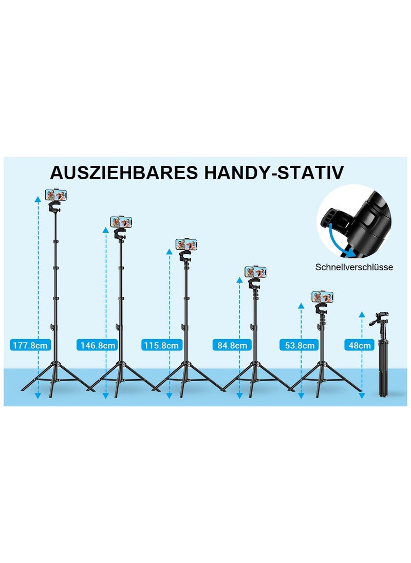 APEXEL 70 Inch Mobile Phone Tripod, 3-in-1 Selfie Stick Mobile Phone Tripod Stand with Sports Cameras Interface and Remote Shutter, Camera/Smartphone Tripods Compatible with iPhone 15 Pro Max/14/13,