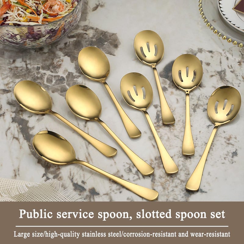 ReaNea Gold Serving Spoons 8 Pieces, ReaNea Stainless Steel Serving Utensils Set inclunde 4 Serving Spoon 4 Serving Slotted Spoons, Dishwasher Safe - Image 3