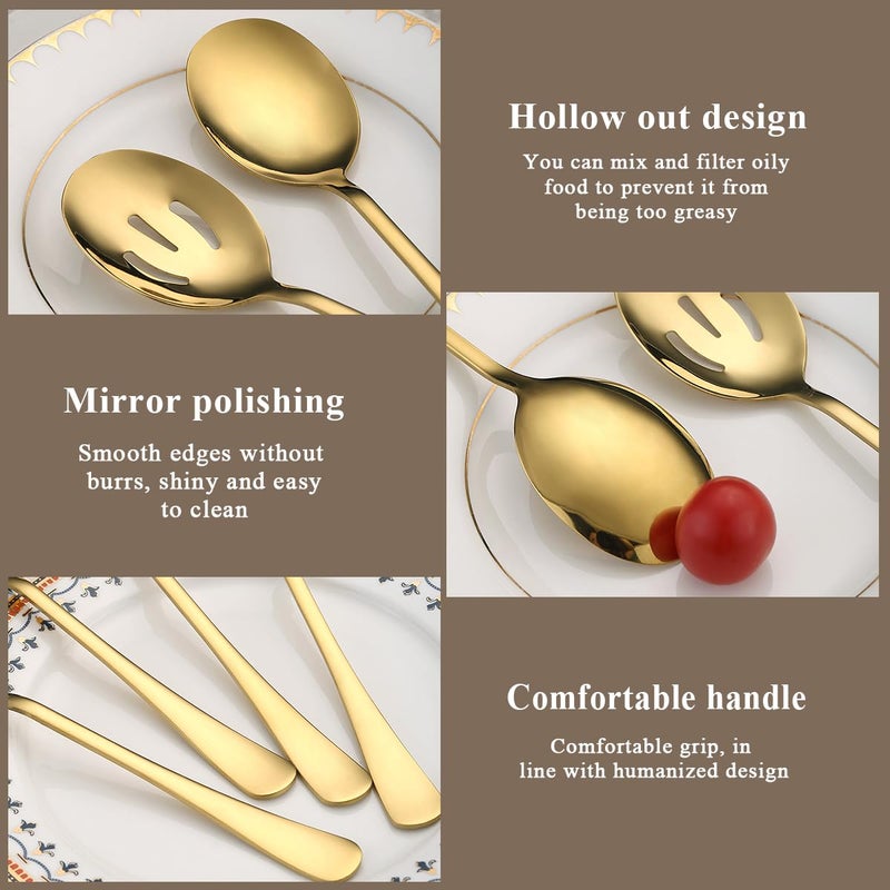 ReaNea Gold Serving Spoons 8 Pieces, ReaNea Stainless Steel Serving Utensils Set inclunde 4 Serving Spoon 4 Serving Slotted Spoons, Dishwasher Safe - Image 4