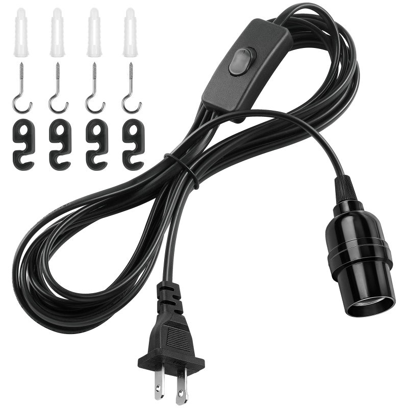 DiCUNO Extension Hanging Lantern Cord Cable, E26 Pendant Light Lamp Socket, On-Off Switch Close to Polarized Plug, 13 Feet, Medium Base for Grow, Plant, Ceiling Lights Fixture, Black, 1 Pack - Image 1