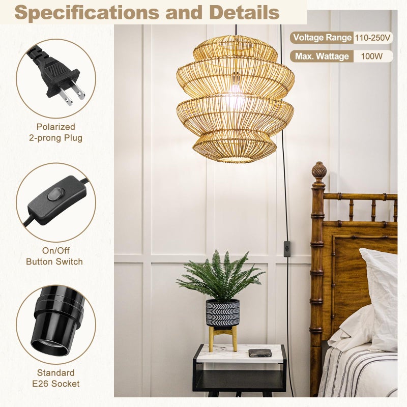 DiCUNO Extension Hanging Lantern Cord Cable, E26 Pendant Light Lamp Socket, On-Off Switch Close to Polarized Plug, 13 Feet, Medium Base for Grow, Plant, Ceiling Lights Fixture, Black, 1 Pack - Image 3