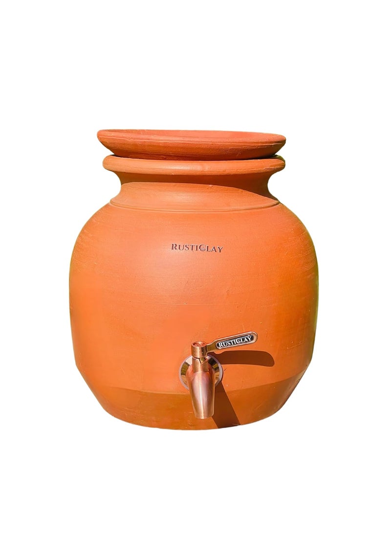 RUSTICLAY RUSTICLAY Earthen Clay Water Pot 5 Litre with Lid Stainless Steel Tap Terracotta Water Dispenser for Alkaline Drinking Water Handmade Matka Proudly Made in India  - Image 1