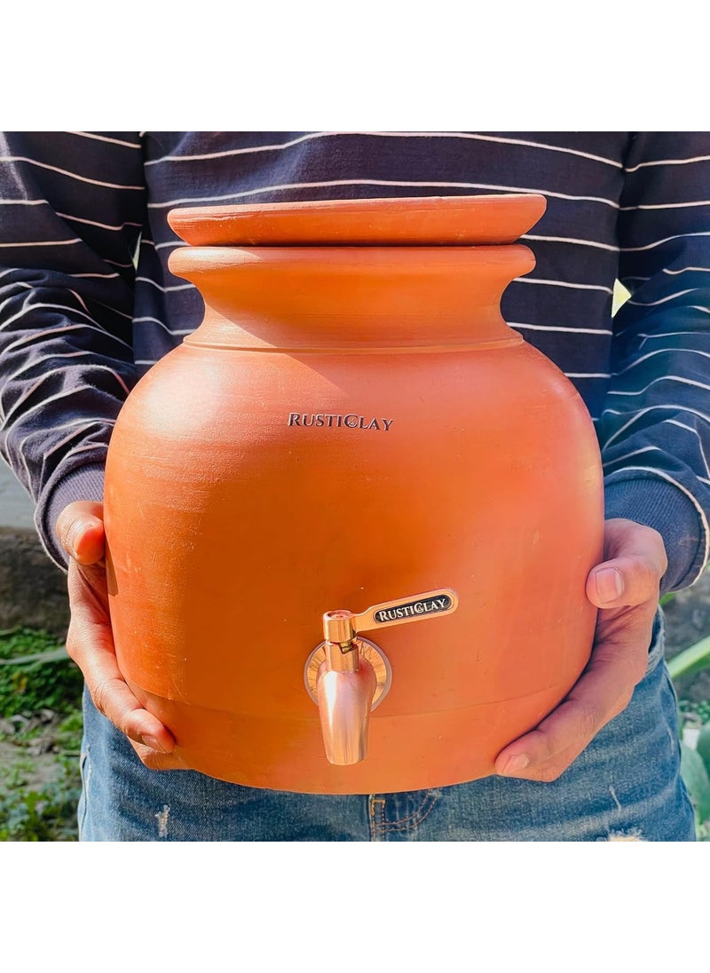 RUSTICLAY RUSTICLAY Earthen Clay Water Pot 5 Litre with Lid Stainless Steel Tap Terracotta Water Dispenser for Alkaline Drinking Water Handmade Matka Proudly Made in India  - Image 3
