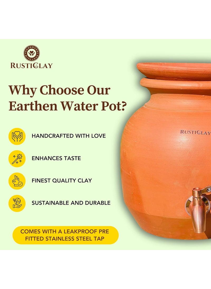 RUSTICLAY RUSTICLAY Earthen Clay Water Pot 5 Litre with Lid Stainless Steel Tap Terracotta Water Dispenser for Alkaline Drinking Water Handmade Matka Proudly Made in India  - Image 4