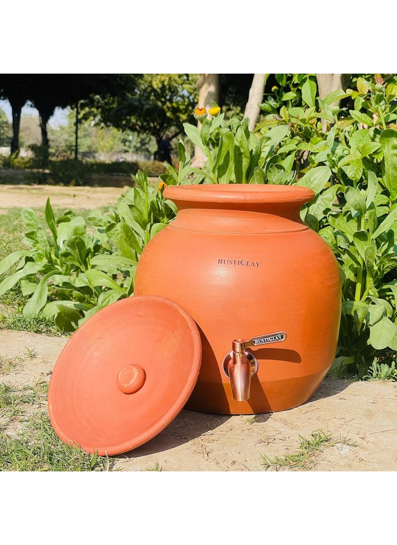 RUSTICLAY RUSTICLAY Earthen Clay Water Pot 5 Litre with Lid Stainless Steel Tap Terracotta Water Dispenser for Alkaline Drinking Water Handmade Matka Proudly Made in India  - Image 2